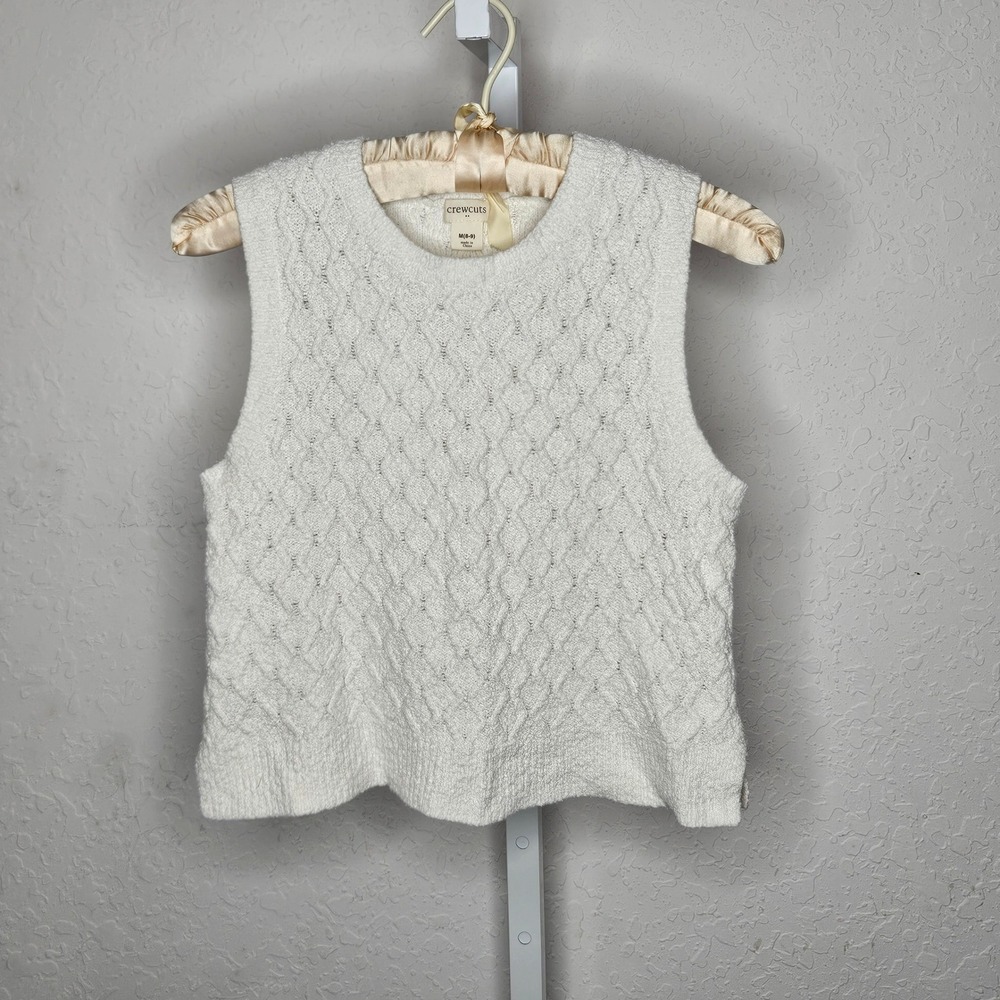 Crewcuts J. Crew Kids Ivory Diamond Cable Knit Boucle Sweater Vest Medium 8 9
